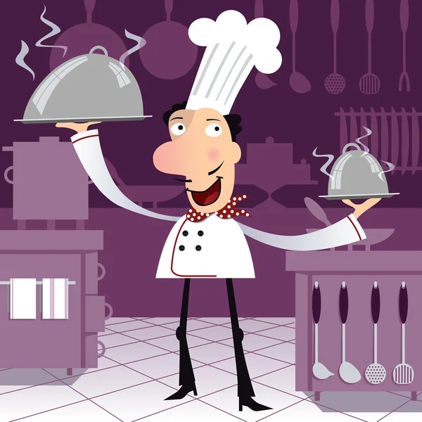 Heureux chef français dans la cuisine — Image vectorielle