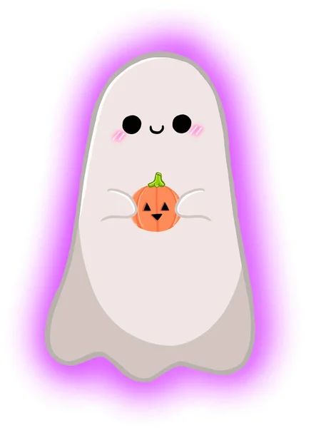 Fantasma Bonito Com Abóbora Halloween — Fotografia de Stock