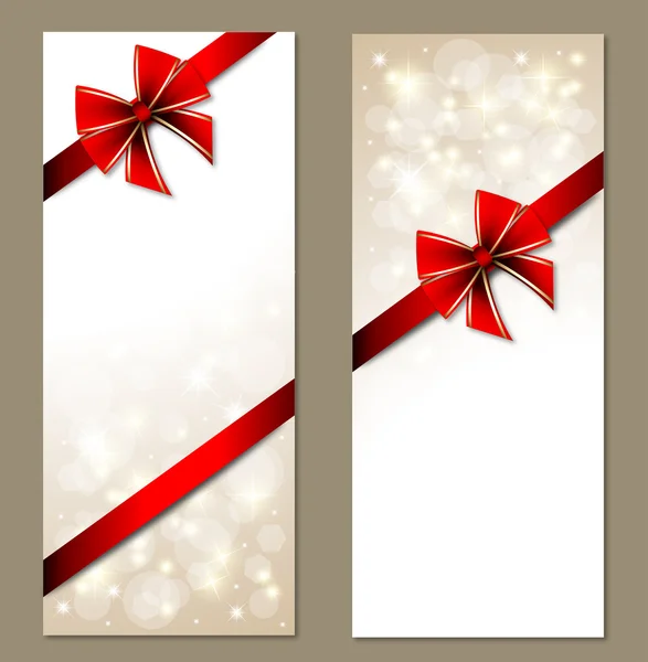 Greeting cards with red bows and copy space — Stock Vector