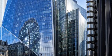 Panoramic abstract photograph of modern glass architecture in city of London