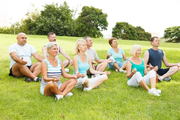 Yoga yapan bir grup insan.