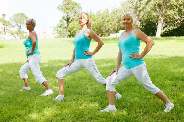 Mature womens doing flexibility exercises — Stock Photo, Image