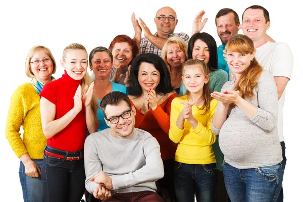 함께 서 있는 행복 한 사람들의 큰 그룹. 스톡 사진