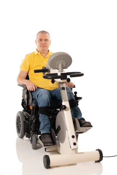 Disabled Man Have Rehabilitation Exercises Legs Hands Free Motorcycle Legs — Stockfoto