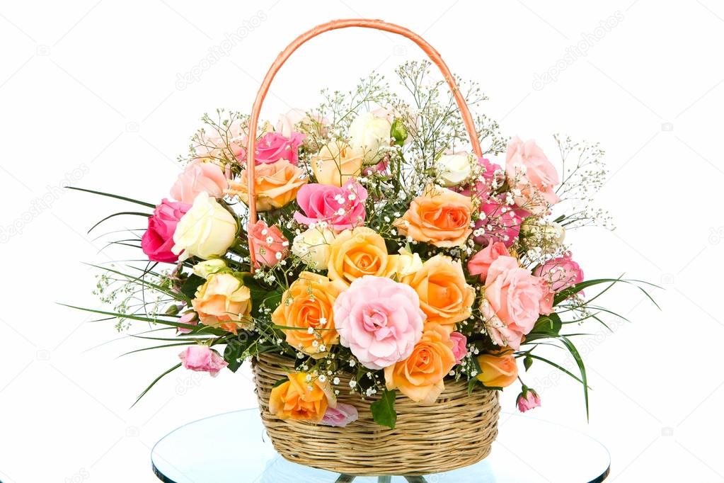 Basket with colored roses