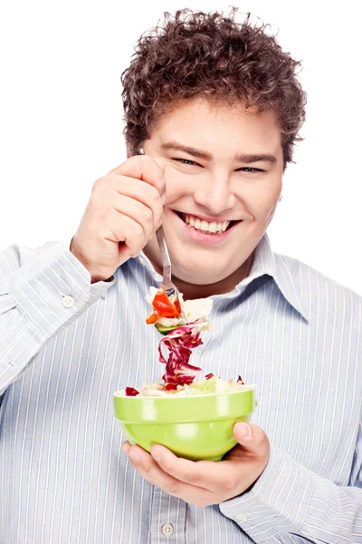 Pummeliger Mann und Salat — Stockfoto