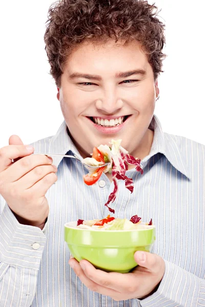 Chubby man and salad — Stock Photo, Image