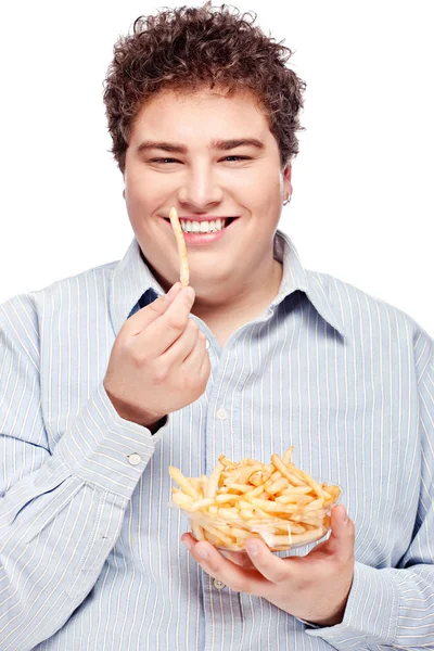 Obtloustlý muž a jídlo — Stock fotografie