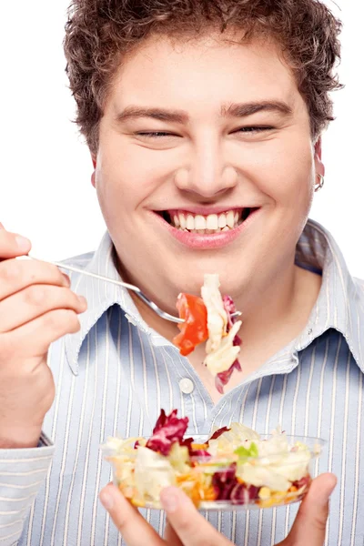 Pummeliger Mann und Salat — Stockfoto