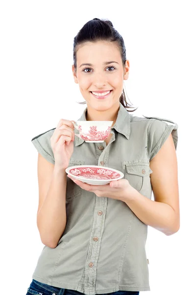 Young smiled girl holding a teapot — Stock Photo, Image