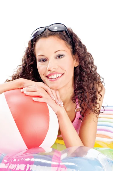 Woman on air mattress Stock Photo