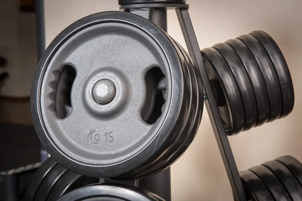 Barbell plates rack — Stock Photo, Image