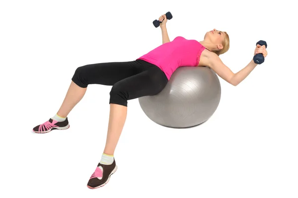 Dumbbell Chest Fly on Stability Fitness Ball Ejercicio —  Fotos de Stock