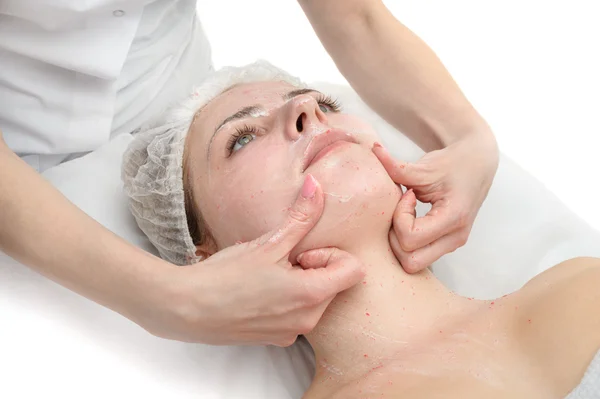 Facial massage with scrub mask — Stock Photo, Image