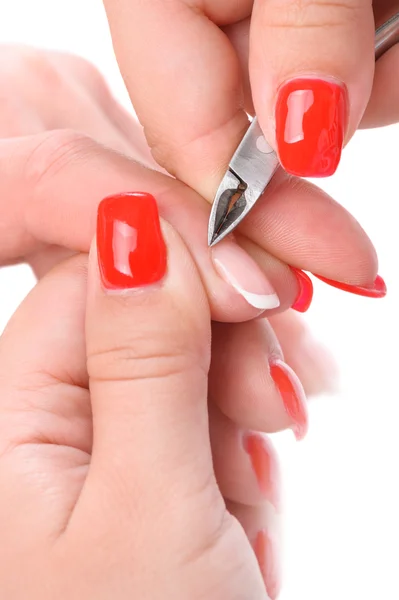 Aplicación de manicura - corte de la cutícula — Foto de Stock