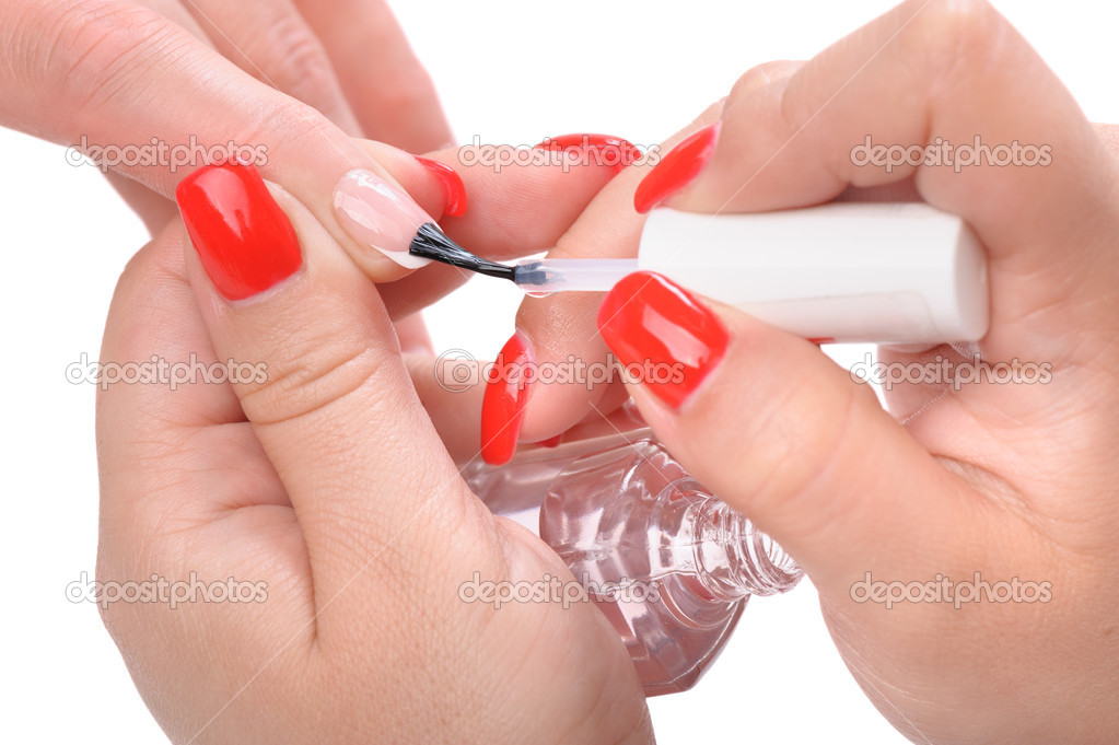 manicure, applying clear enamel