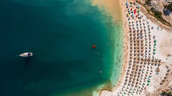 Top Daytime Aerial View Famous Marble Beach Thassos Island Greece — 스톡 사진