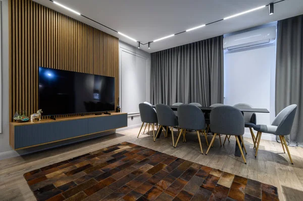 Luxury Living Room Grey Kitchen Studio Apartment Interior — Stock Fotó