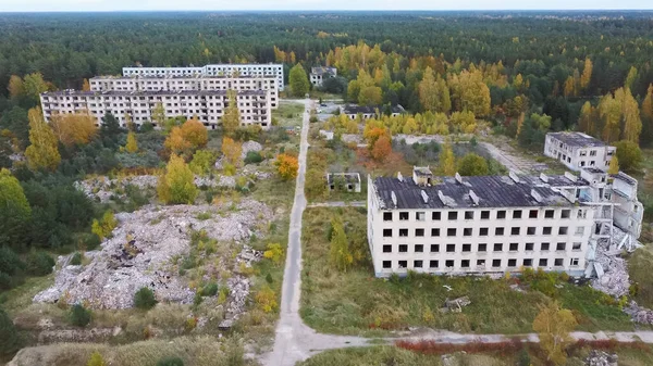 Luftaufnahme Der Verlassenen Militärischen Geisterstadt Irbene Lettland Ehemalige Super Secret — Stockfoto