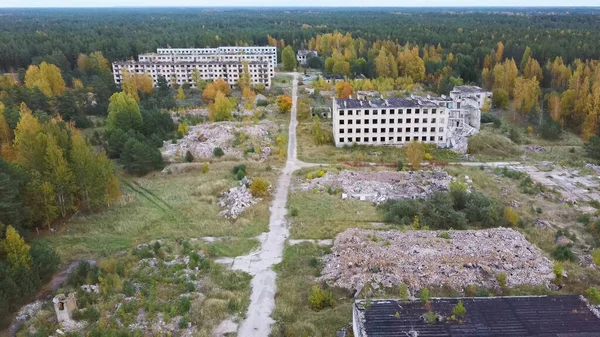 Luftaufnahme Der Verlassenen Militärischen Geisterstadt Irbene Lettland Ehemalige Super Secret — Stockfoto