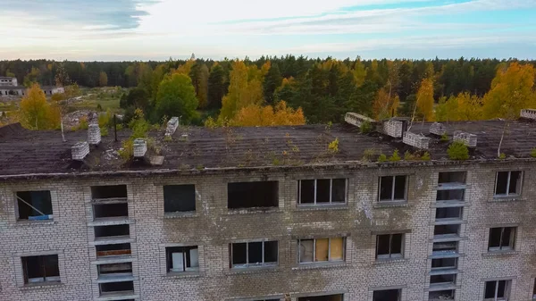 Levegőkép Elhagyott Katonai Szellem Város Irbene Lettországban Volt Szuper Titkos — Stock Fotó