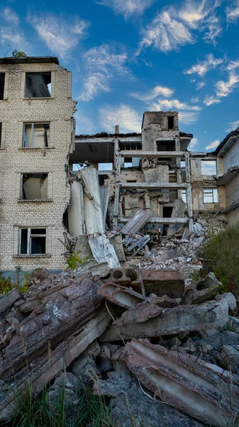 Colapso Grande Edifício Após Desastre Colapso Expondo Terremoto Catastrofe Half — Fotografia de Stock