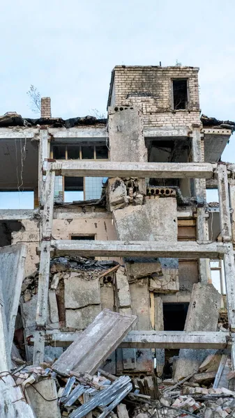 Colapso Grande Edifício Após Desastre Colapso Expondo Terremoto Catastrofe Half — Fotografia de Stock