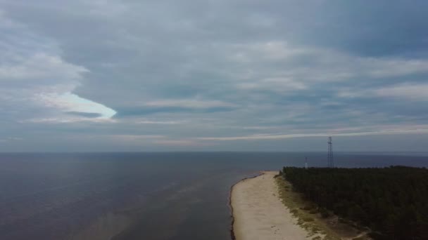 Vista Aérea Sobre Cabo Kolka Mar Báltico Letónia Durante Pôr — Vídeo de Stock