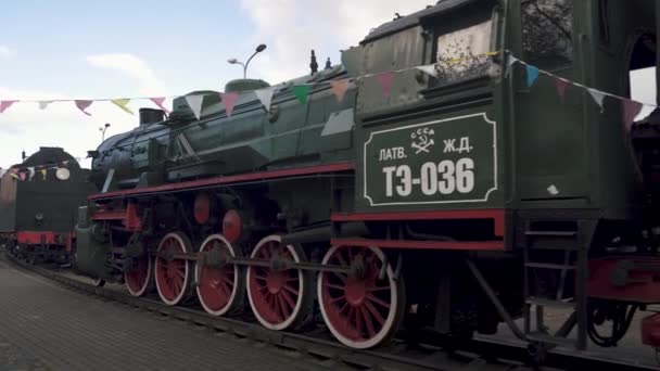 Železniční Nákladní Nástupiště Nádraží Lotyšsku Vintage Soviet Locomotive Steam Engine — Stock video