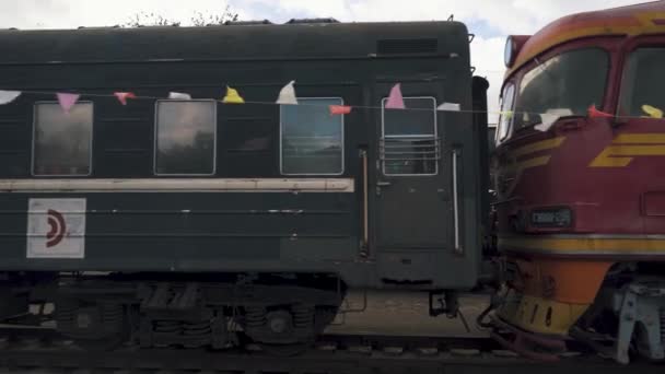 Železniční Nákladní Nástupiště Nádraží Lotyšsku Vintage Soviet Locomotive Steam Engine — Stock video