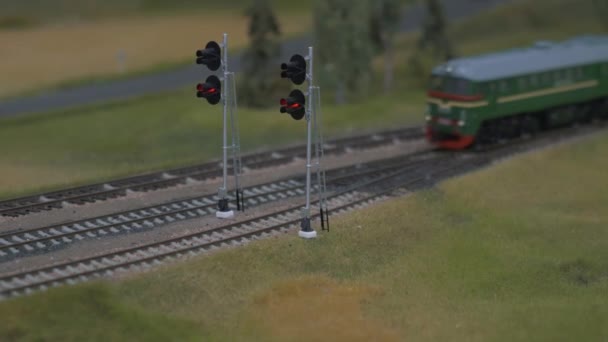 Mini Modelagem Estação Ferroviária Modelo Estação Ferroviária Com Trem Movimento — Vídeo de Stock