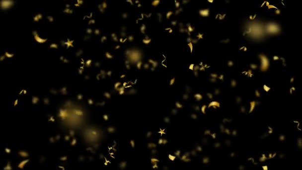 黄金のコンフェッティが黒の背景に落ちる Sameless Loop 誕生日パーティーのお祝いのために使用することができますクリスマスの新年やホリデープロジェクト関連ビデオ — ストック動画