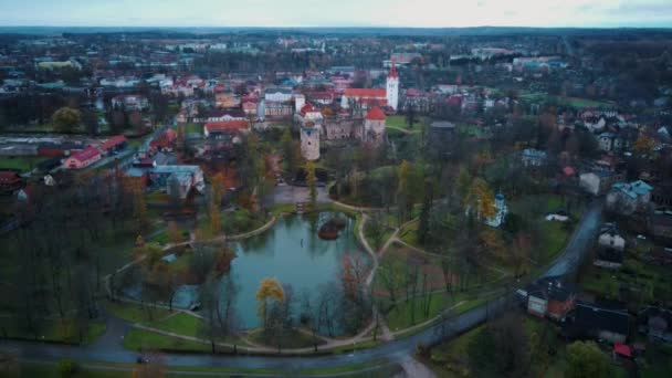 Panoramic Cesis City Latvia Aerial View Medieval Johns Church Ruins — Stock Video
