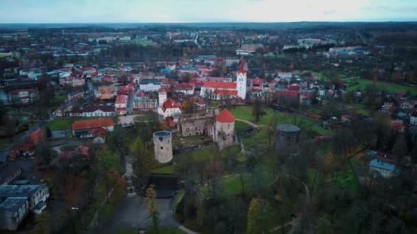 Città Panoramica Cesis Lettonia Veduta Aerea Con Chiesa Medievale San — Video Stock