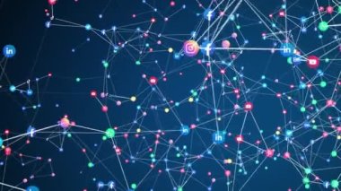 Bilgi Web, Sosyal Medya, Küresel Dünya Bağlantısı, Sanal İnternet, İletişim için Popüler Sosyal Ağ Veri Ağı Teknoloji Bağlantısı Videosu