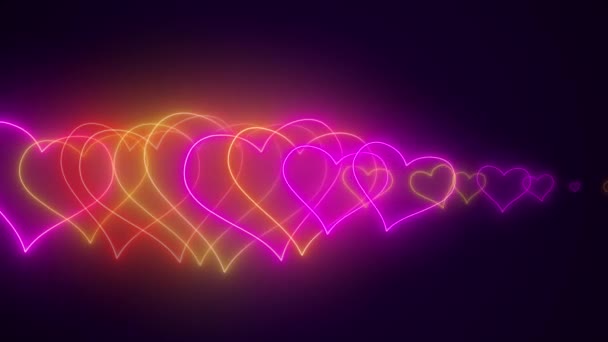 Glamour Gloeiende Neon Heart Shapes Deeltjes Achtergrond Sint Valentijnsdag Wieden — Stockvideo