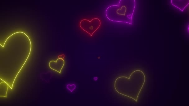 Glamour Glühende Neon Herzformen Partikel Hintergrund Valentinstag Unkrautvernichtungsmittel Oder Liebhaber — Stockvideo