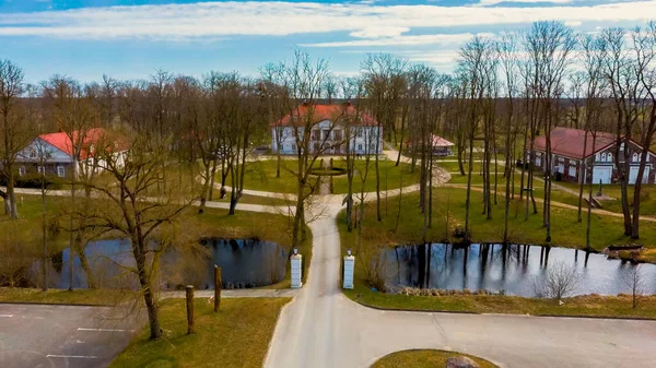 Amazing Aerial View Bistrampolis Palace Parkin Lithuania Panevezys District Historic — стокове фото