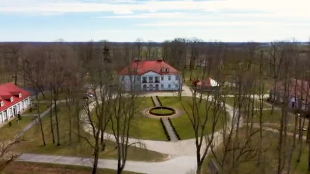 Amazing Aerial View Bistrampolis Palace Parkin Lithuania Panevezys District Historic — Stockvideo