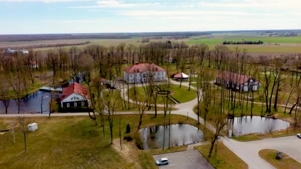 Amazing Aerial View Bistrampolis Palace Parkin Lithuania Panevezys District Historický — Stock video