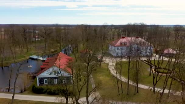 Amazing Aerial View Bistrampolis Palace Parkin Lithuania Panevezys District Historic — Stockvideo