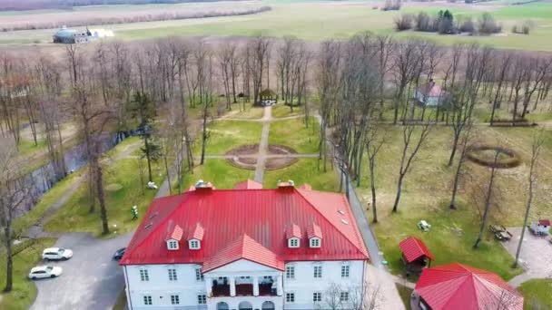 Amazing Aerial View Bistrampolis Palace Parkin Lithuania Panevezys District Historic — Stockvideo