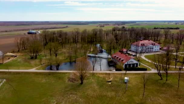 Amazing Aerial View Bistrampolis Palace Parkin Lithuania Panevezys District Historic — Stockvideo