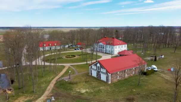 Amazing Aerial View Bistrampolis Palace Parkin Lithuania Panevezys District Historic — Vídeos de Stock