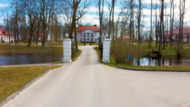 Erstaunliche Luftaufnahme Bistrampolis Palast Und Park Litauen Bezirk Panevezys Historischer — Stockvideo