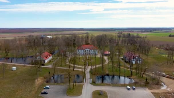 Amazing Aerial View Bistrampolis Palace Parkin Lithuania Panevezys District Historic — Vídeo de Stock