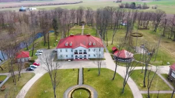 Erstaunliche Luftaufnahme Bistrampolis Palast Und Park Litauen Bezirk Panevezys Historischer — Stockvideo