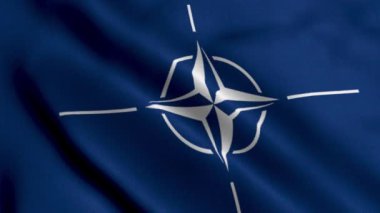 Nato Flag 'in animasyonu. Askeri İttifak Bayrağı. Gerçekçi Kumaş Dokusu Saten Bayrağı Kuzey Atlantik Antlaşma Organizasyonu Rüzgarda Dalgalanan Görüntü Arkaplanı