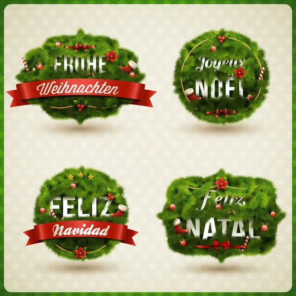 Etiqueta de Navidad diferentes idiomas — Archivo Imágenes Vectoriales