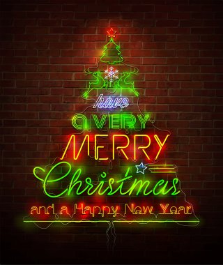Noel neon işareti kırmızı duvara karşı
